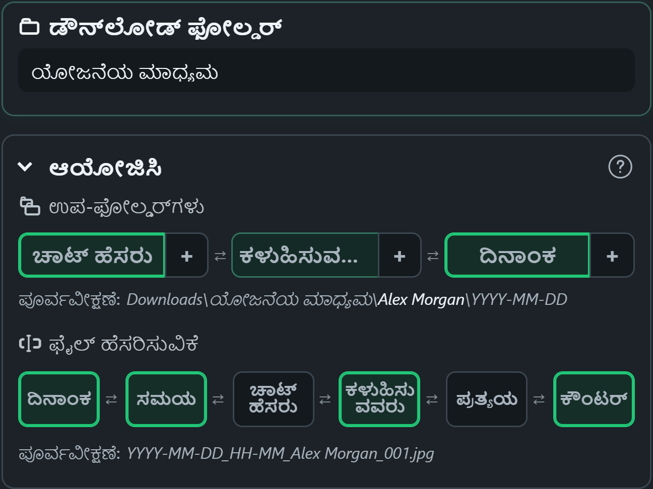 WhatsSnap ಫೋಲ್ಡರ್ ಮತ್ತು ಫೈಲ್ ಹೆಸರು ಪೂರ್ವವೀಕ್ಷಣೆಗಳೊಂದಿಗೆ ಡ್ರ್ಯಾಗ್ ಮತ್ತು ಡ್ರಾಪ್ ಸಂಸ್ಥೆಯ ನಿಯಂತ್ರಣಗಳು
