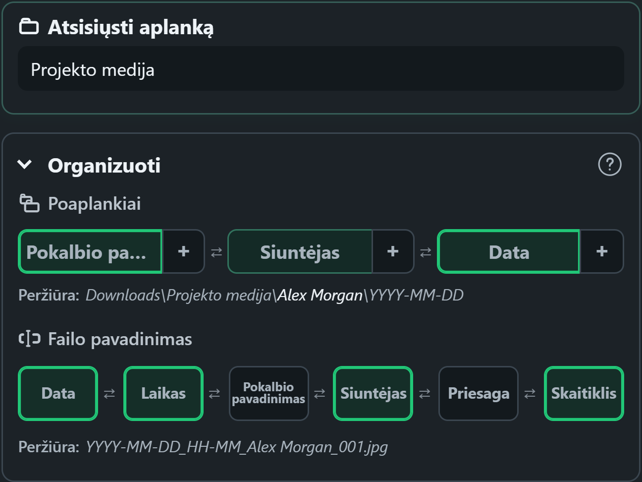 WhatsSnap nuvilkite ir numeskite organizacijos valdiklius su aplankų ir failų pavadinimų peržiūromis