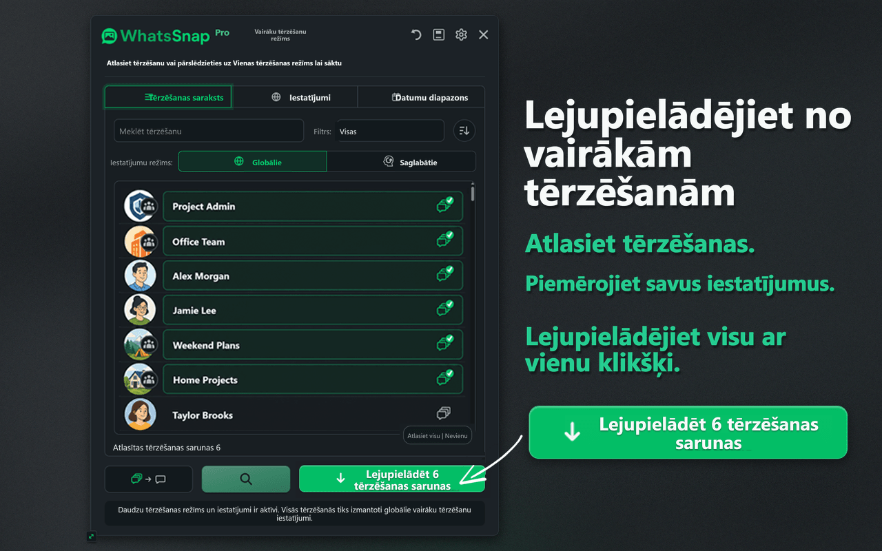 WhatsSnap Multi-chat atlases un lielapjoma lejupielādes saskarne