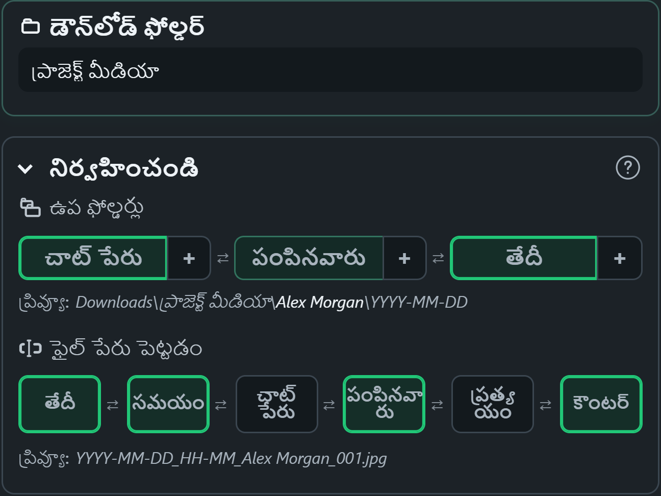 WhatsSnap ఫోల్డర్ మరియు ఫైల్ పేరు ప్రివ్యూలతో డ్రాగ్-అండ్-డ్రాప్ సంస్థ నియంత్రణలు